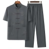 Moda nacional algodón lino estilo chino tang traje casual ropa de hombre verano medio viejo estilo étnico manga corta abuelo daddy slim Specification image